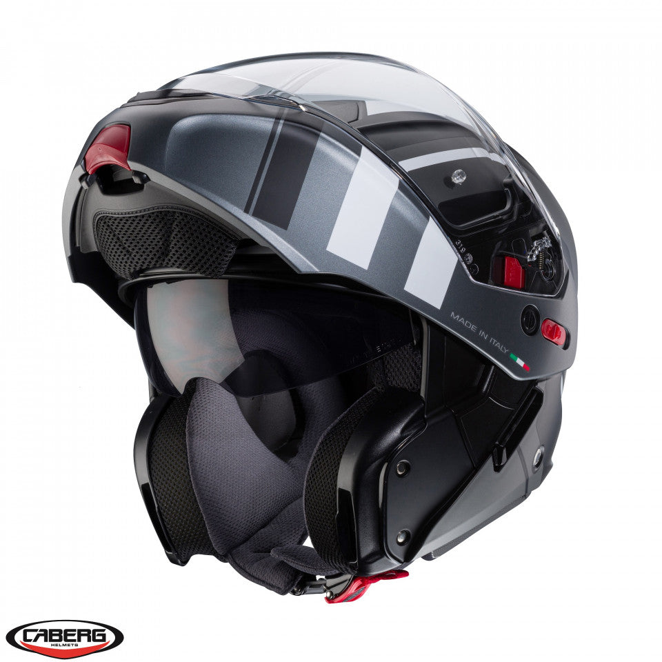 Casca modulabila (flip-up) Caberg model Horus X Road M4 negru/gun metal (titanium)/alb mat Pinlock ready - lentila Pinlock inclusa
