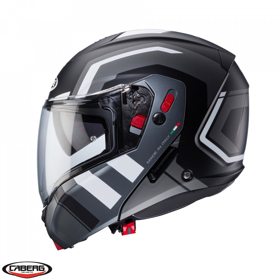 Casca modulabila (flip-up) Caberg model Horus X Road M4 negru/gun metal (titanium)/alb mat Pinlock ready - lentila Pinlock inclusa
