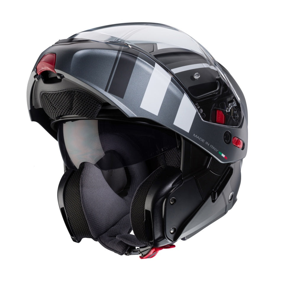 Casca modulabila (flip-up) Caberg model Horus X Road M4 negru/gun metal (titanium)/alb mat Pinlock ready - lentila Pinlock inclusa