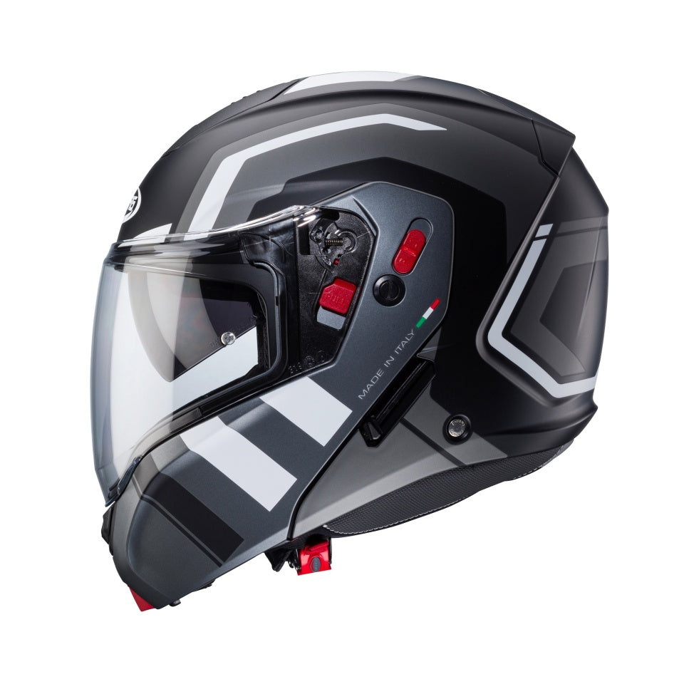 Casca modulabila (flip-up) Caberg model Horus X Road M4 negru/gun metal (titanium)/alb mat Pinlock ready - lentila Pinlock inclusa