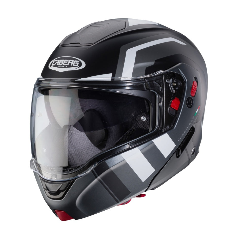 Casca modulabila (flip-up) Caberg model Horus X Road M4 negru/gun metal (titanium)/alb mat Pinlock ready - lentila Pinlock inclusa