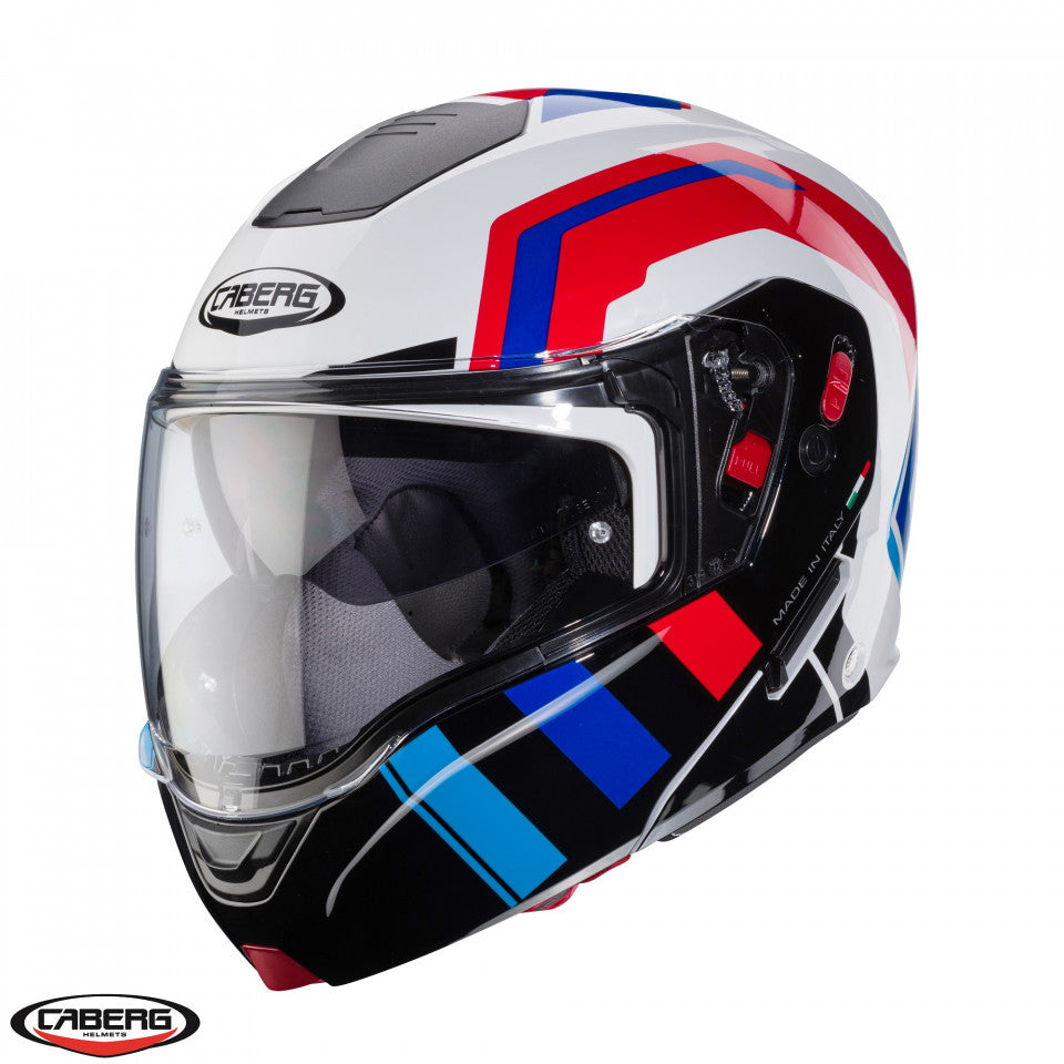 Casca modulabila (flip-up) Caberg model Horus X Road M6 alb/rosu/albastru lucios Pinlock ready - lentila Pinlock inclusa
