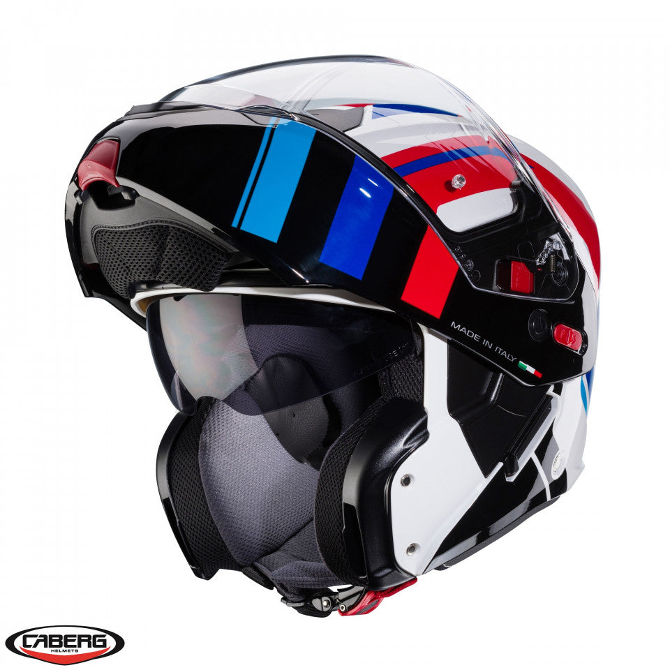 Casca modulabila (flip-up) Caberg model Horus X Road M6 alb/rosu/albastru lucios Pinlock ready - lentila Pinlock inclusa