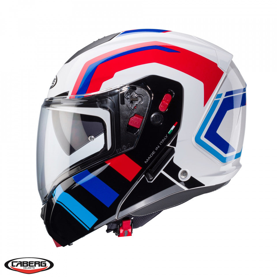Casca modulabila (flip-up) Caberg model Horus X Road M6 alb/rosu/albastru lucios Pinlock ready - lentila Pinlock inclusa