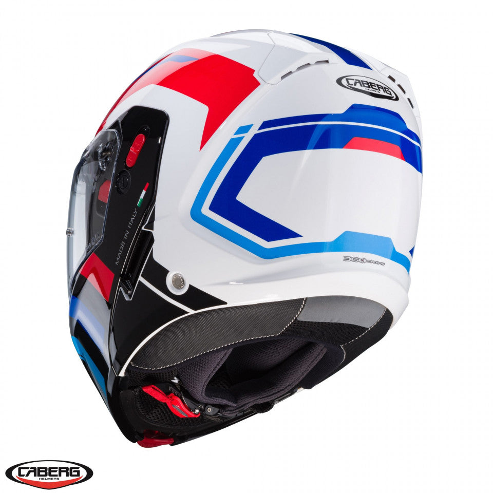 Casca modulabila (flip-up) Caberg model Horus X Road M6 alb/rosu/albastru lucios Pinlock ready - lentila Pinlock inclusa