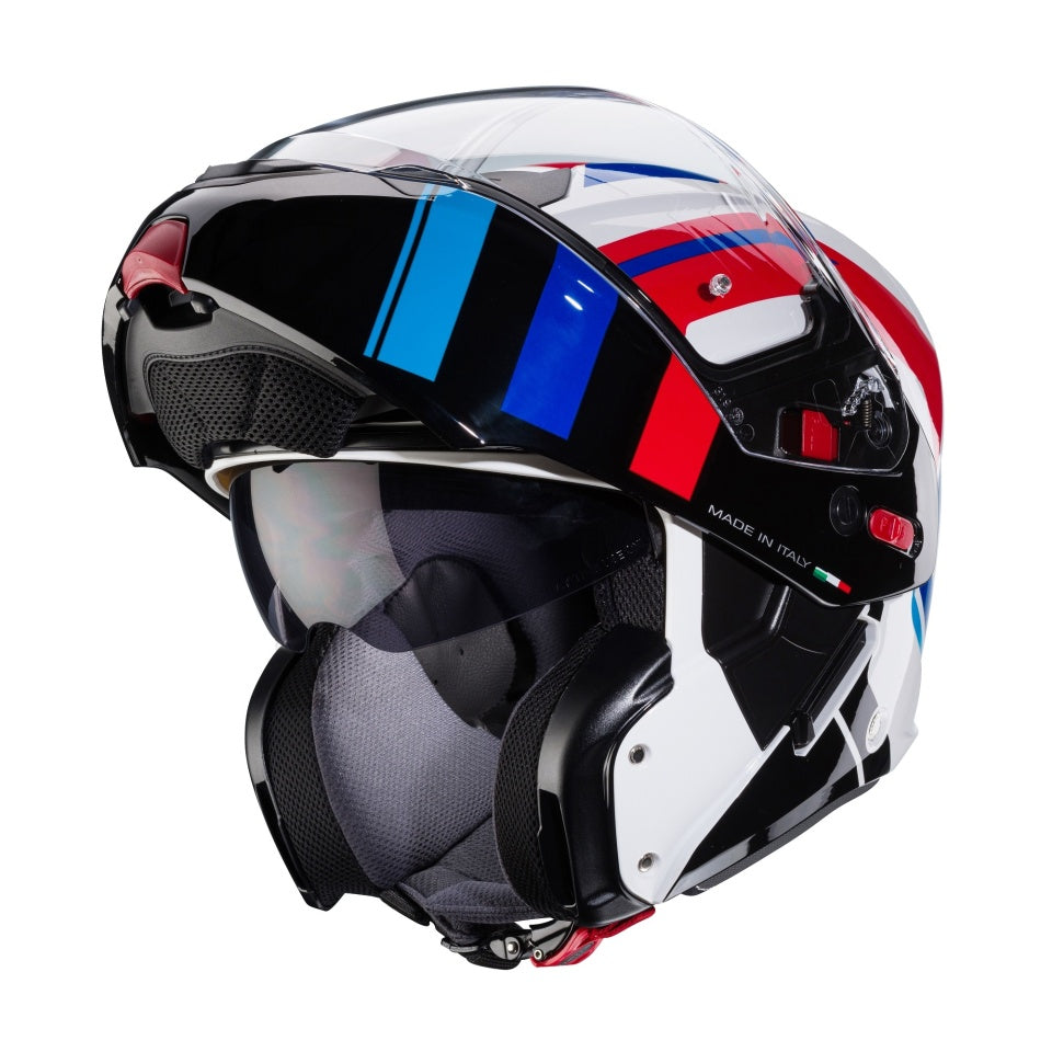 Casca modulabila (flip-up) Caberg model Horus X Road M6 alb/rosu/albastru lucios Pinlock ready - lentila Pinlock inclusa