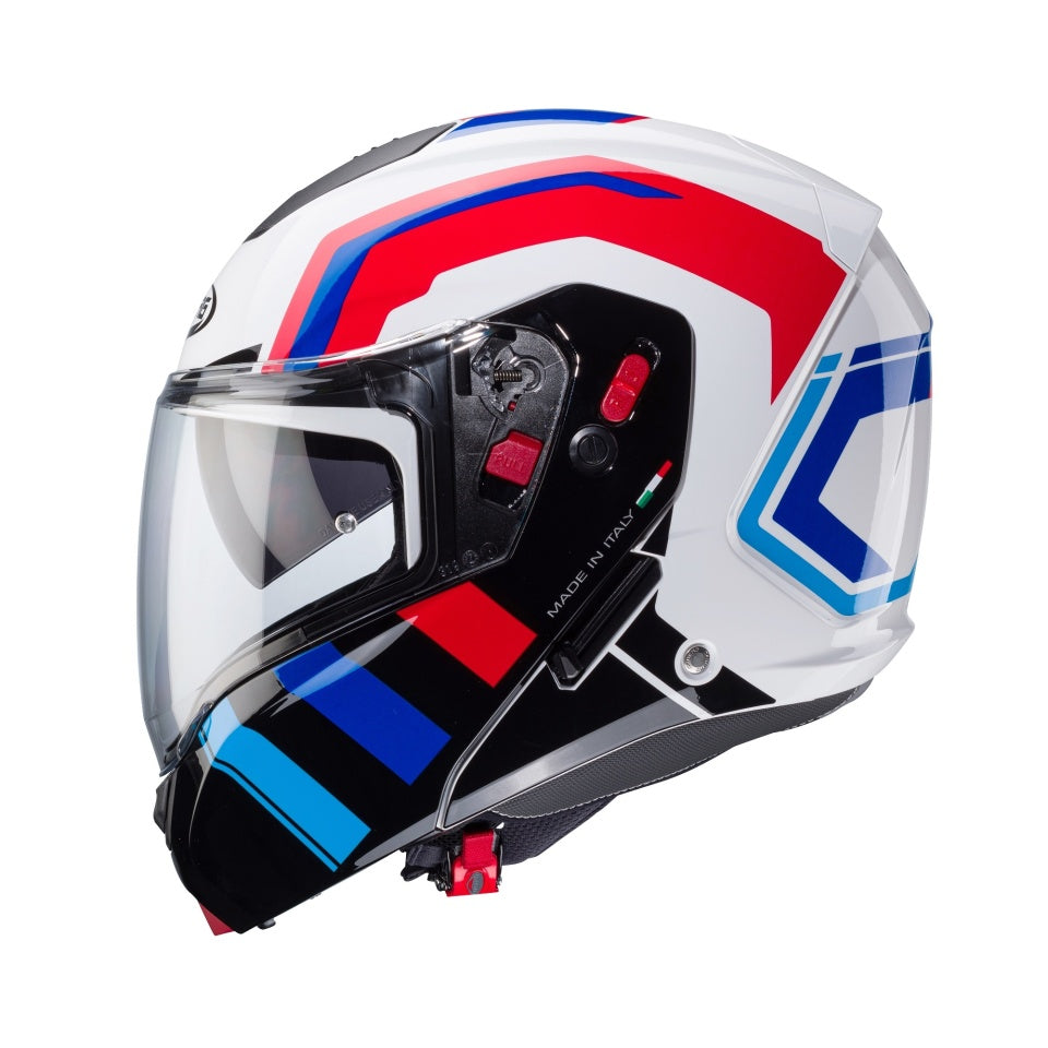 Casca modulabila (flip-up) Caberg model Horus X Road M6 alb/rosu/albastru lucios Pinlock ready - lentila Pinlock inclusa