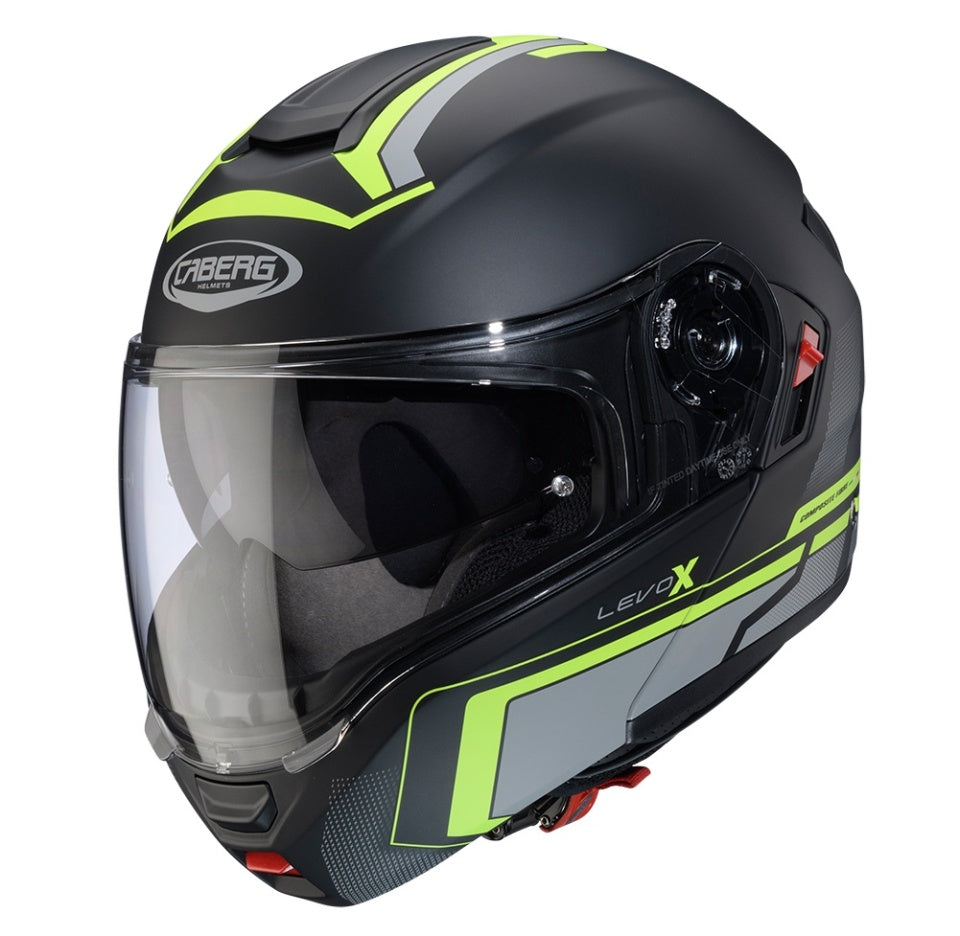 Casca modulabila (flip-up) Caberg model Levo X Elite L6 negru/gri/galben fluor mat Pinlock ready - lentila Pinlock inclusa (fibra de sticla)