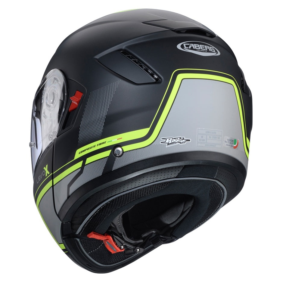 Casca modulabila (flip-up) Caberg model Levo X Elite L6 negru/gri/galben fluor mat Pinlock ready - lentila Pinlock inclusa (fibra de sticla)