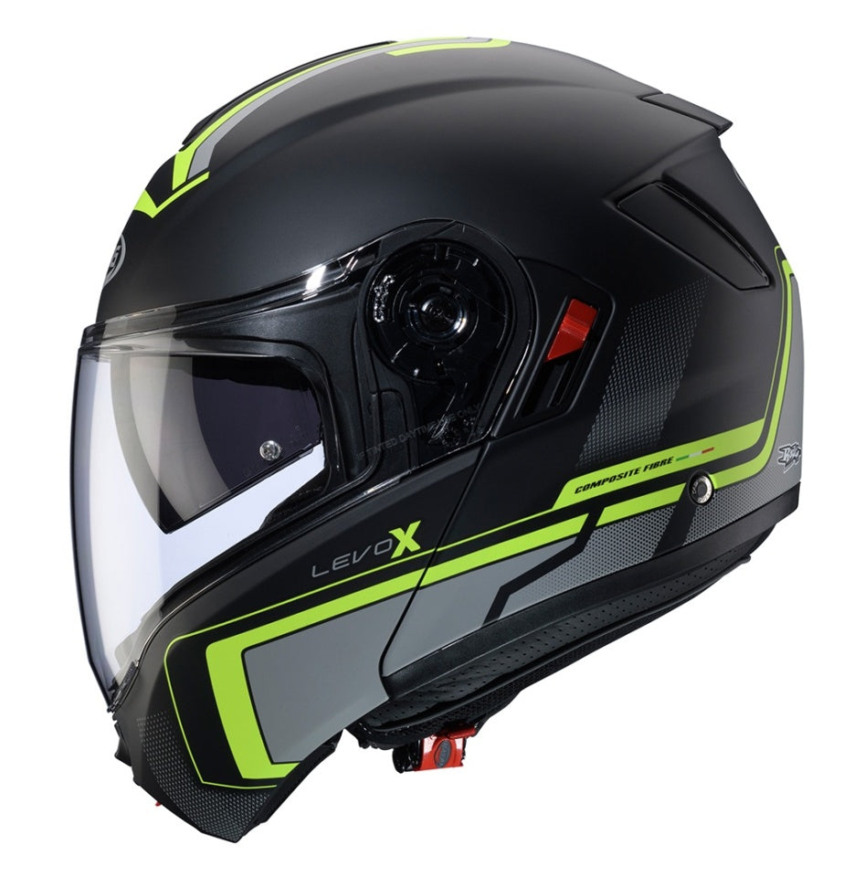 Casca modulabila (flip-up) Caberg model Levo X Elite L6 negru/gri/galben fluor mat Pinlock ready - lentila Pinlock inclusa (fibra de sticla)