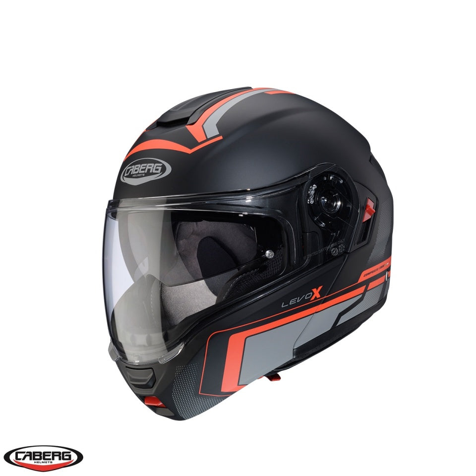 Casca modulabila (flip-up) Caberg model Levo X Elite L7 negru/gri/rosu fluor mat Pinlock ready - lentila Pinlock inclusa (fibra de sticla)