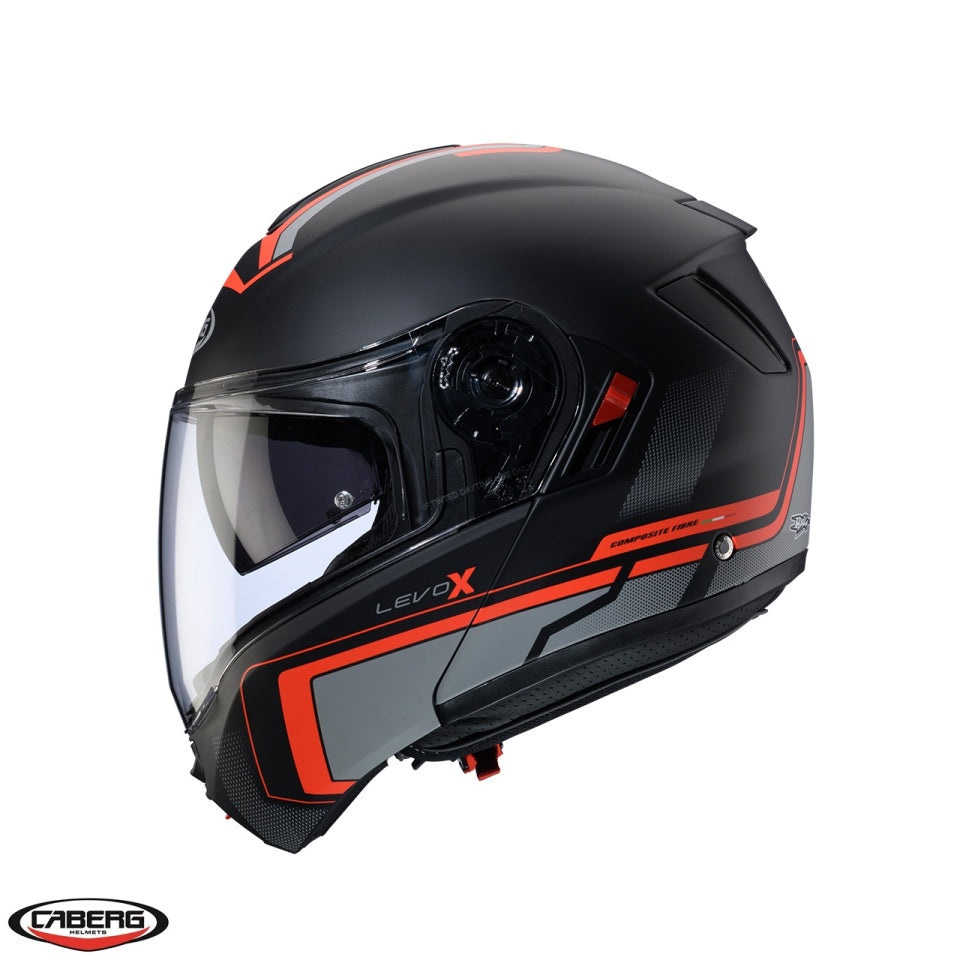 Casca modulabila (flip-up) Caberg model Levo X Elite L7 negru/gri/rosu fluor mat Pinlock ready - lentila Pinlock inclusa (fibra de sticla)