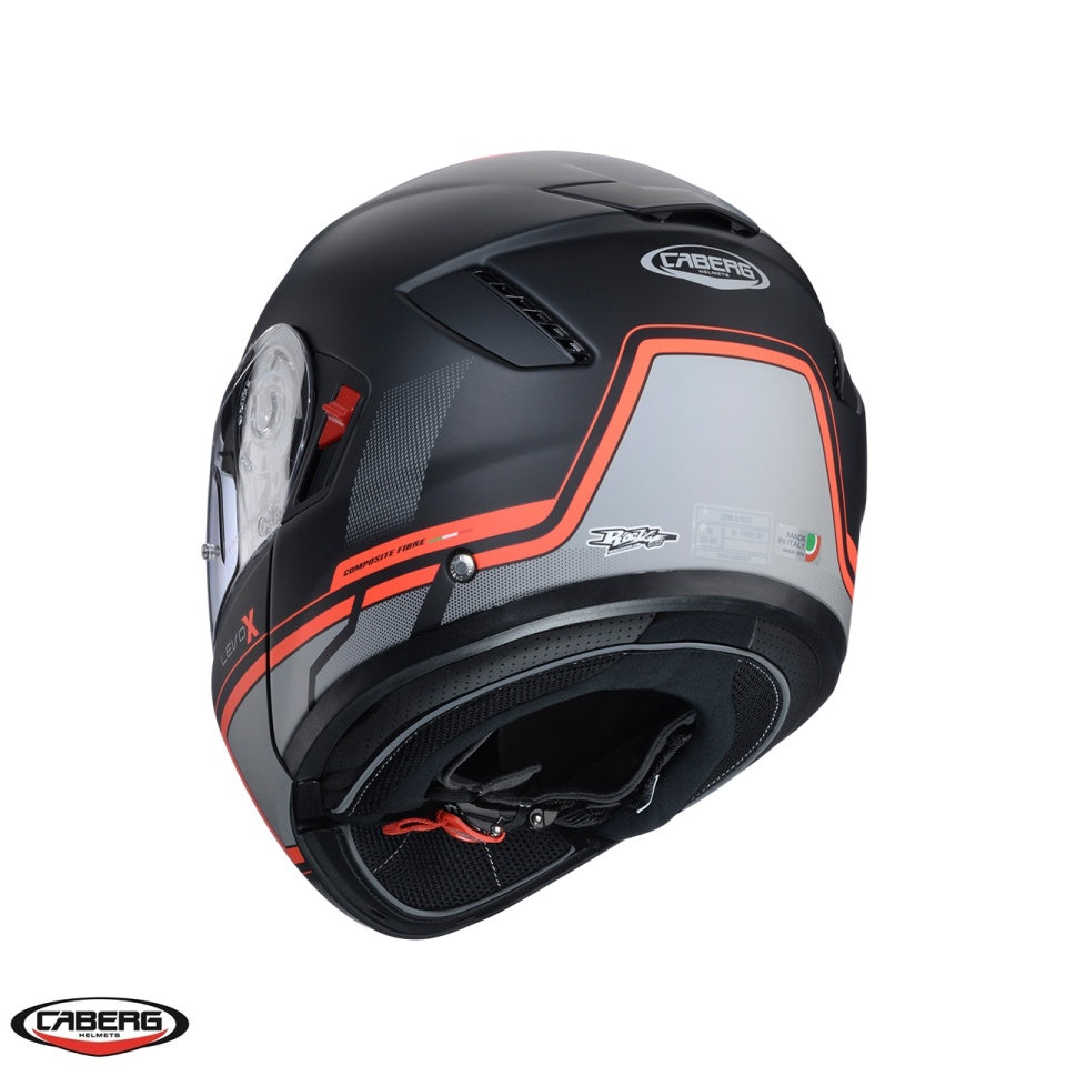 Casca modulabila (flip-up) Caberg model Levo X Elite L7 negru/gri/rosu fluor mat Pinlock ready - lentila Pinlock inclusa (fibra de sticla)