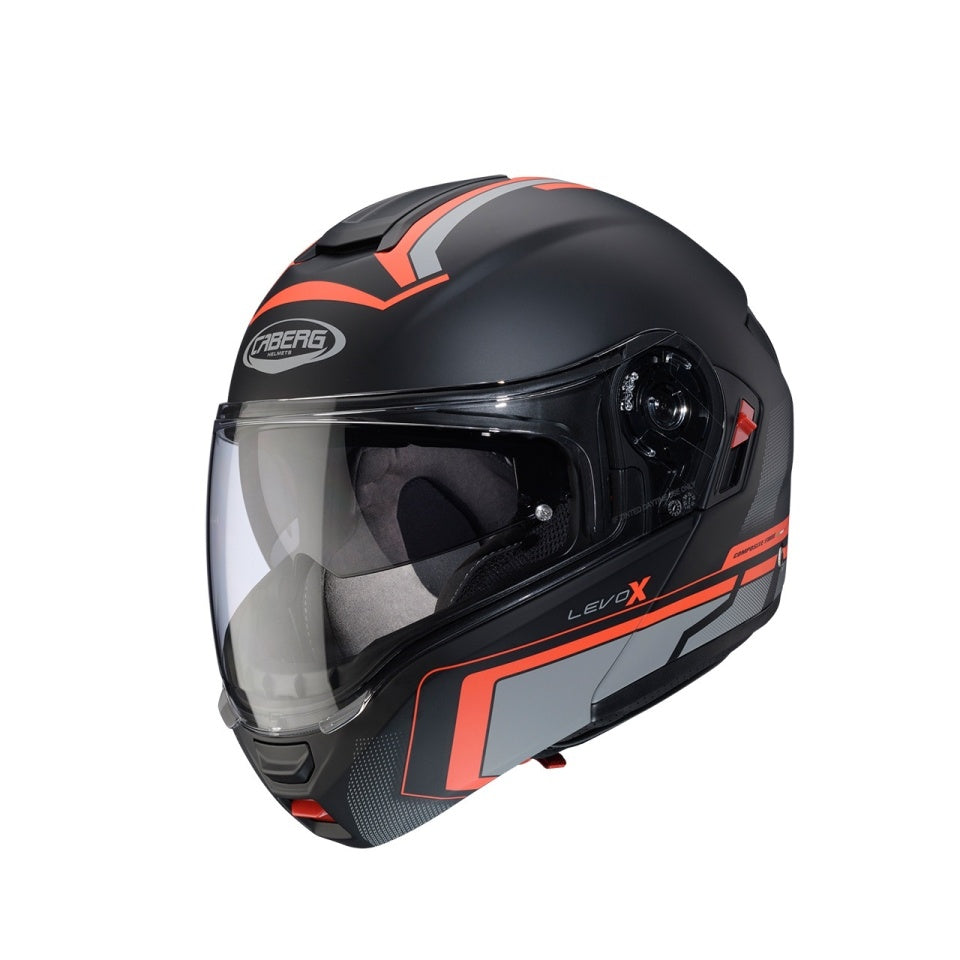 Casca modulabila (flip-up) Caberg model Levo X Elite L7 negru/gri/rosu fluor mat Pinlock ready - lentila Pinlock inclusa (fibra de sticla)
