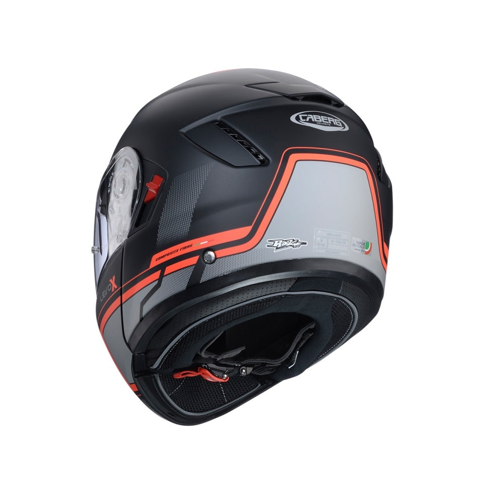 Casca modulabila (flip-up) Caberg model Levo X Elite L7 negru/gri/rosu fluor mat Pinlock ready - lentila Pinlock inclusa (fibra de sticla)