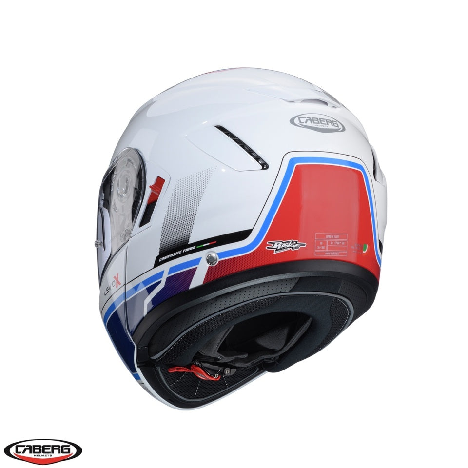 Casca modulabila (flip-up) Caberg model Levo X Elite O5 alb/albastru/rosu lucios Pinlock ready - lentila Pinlock inclusa (fibra de sticla)