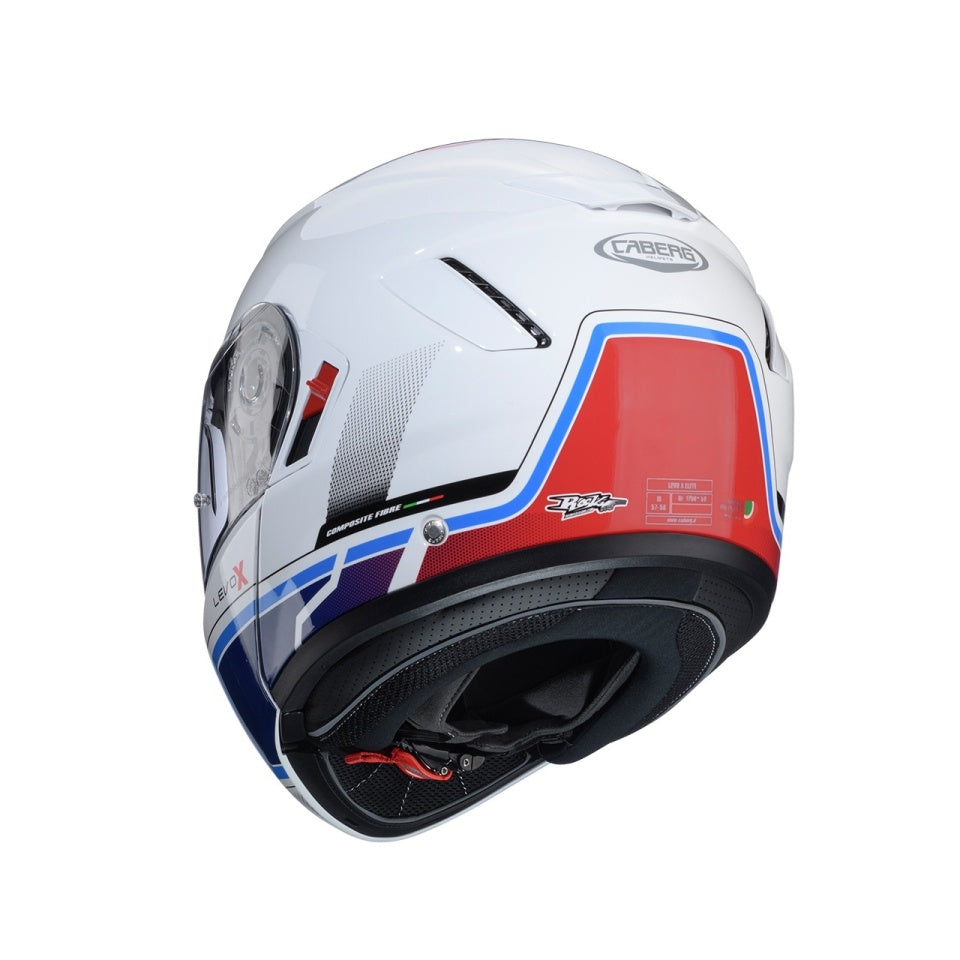 Casca modulabila (flip-up) Caberg model Levo X Elite O5 alb/albastru/rosu lucios Pinlock ready - lentila Pinlock inclusa (fibra de sticla)