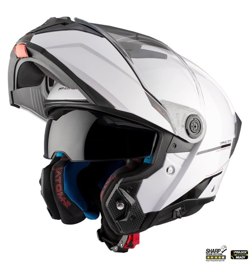 Casca modulabila MT Atom 2 SV A0 alb lucios (ochelari soare integrati) Pinlock Ready - tip viziera: MT-V-35