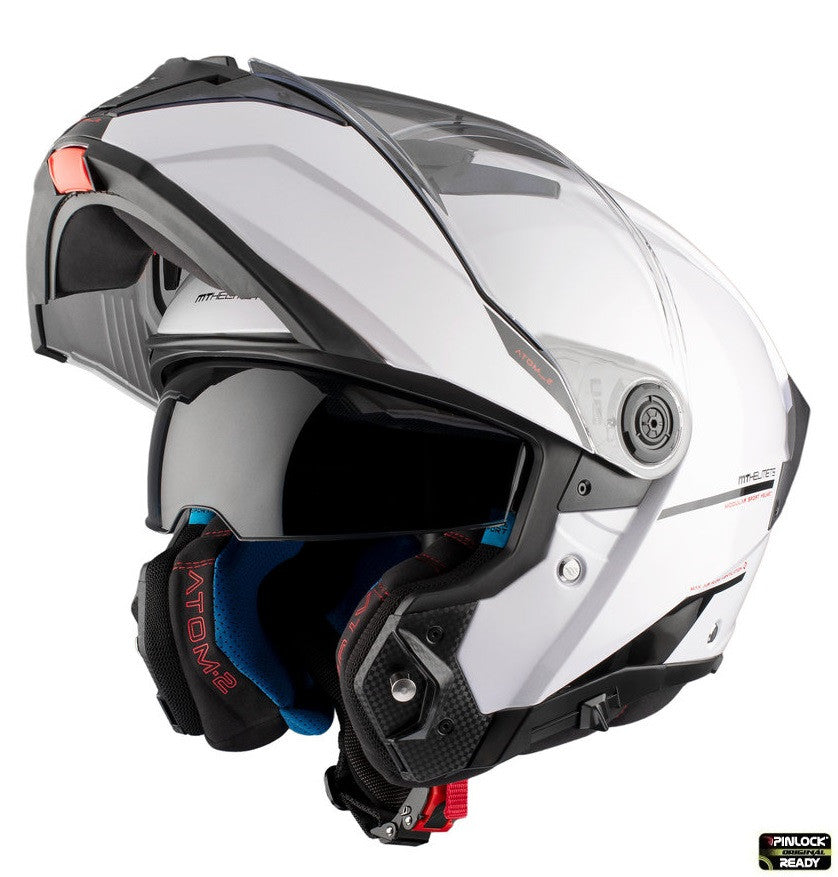 Casca modulabila MT Atom 2 SV A0 alb lucios (ochelari soare integrati) Pinlock Ready - tip viziera: MT-V-35