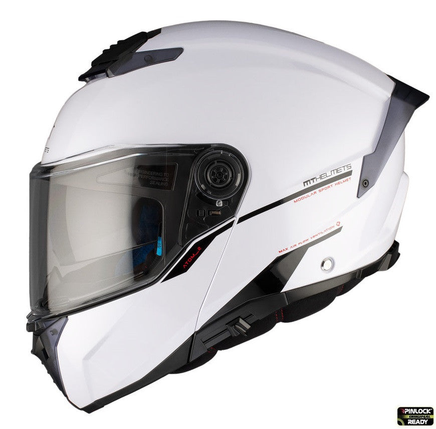 Casca modulabila MT Atom 2 SV A0 alb lucios (ochelari soare integrati) Pinlock Ready - tip viziera: MT-V-35