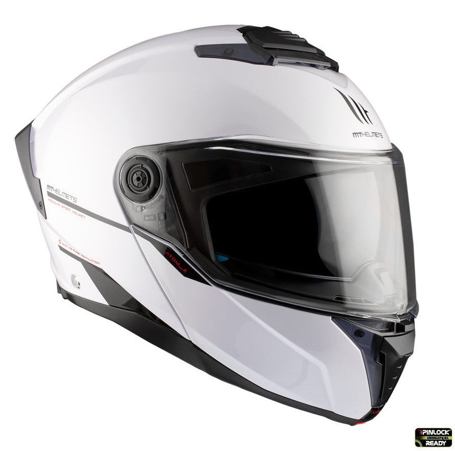 Casca modulabila MT Atom 2 SV A0 alb lucios (ochelari soare integrati) Pinlock Ready - tip viziera: MT-V-35