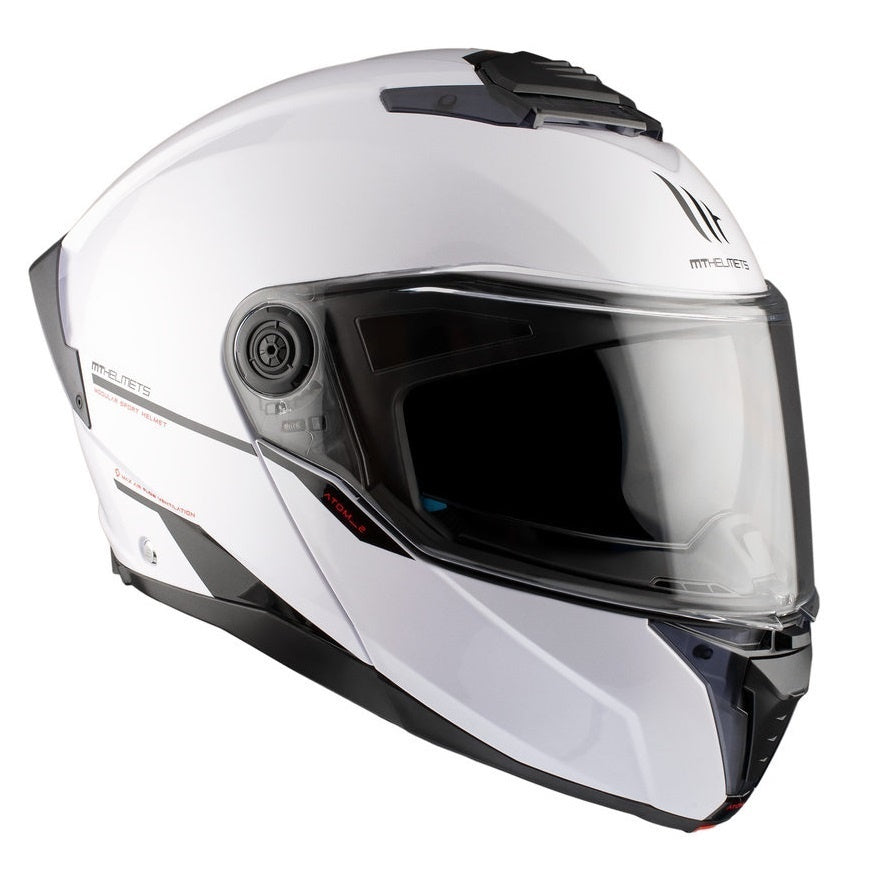 Casca modulabila MT Atom 2 SV A0 alb lucios (ochelari soare integrati) Pinlock Ready - tip viziera: MT-V-35