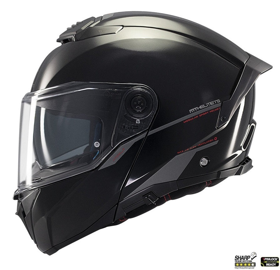 Casca modulabila MT Atom 2 SV A1 negru lucios (ochelari soare integrati) Pinlock Ready - tip viziera: MT-V-35