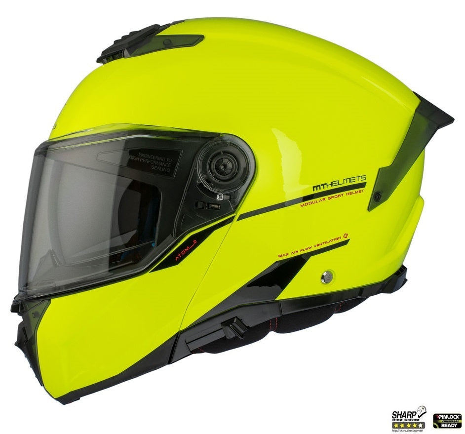Casca modulabila MT Atom 2 SV A3 galben fluor lucios (ochelari soare integrati) Pinlock Ready - tip viziera: MT-V-35