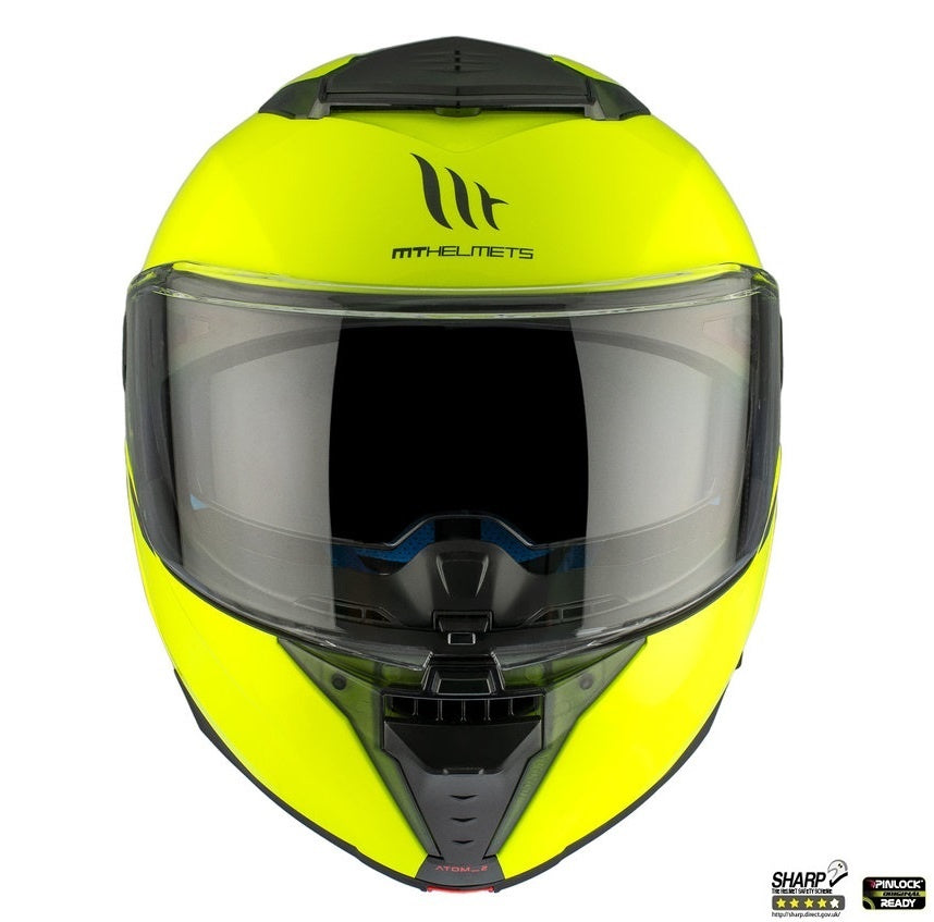 Casca modulabila MT Atom 2 SV A3 galben fluor lucios (ochelari soare integrati) Pinlock Ready - tip viziera: MT-V-35