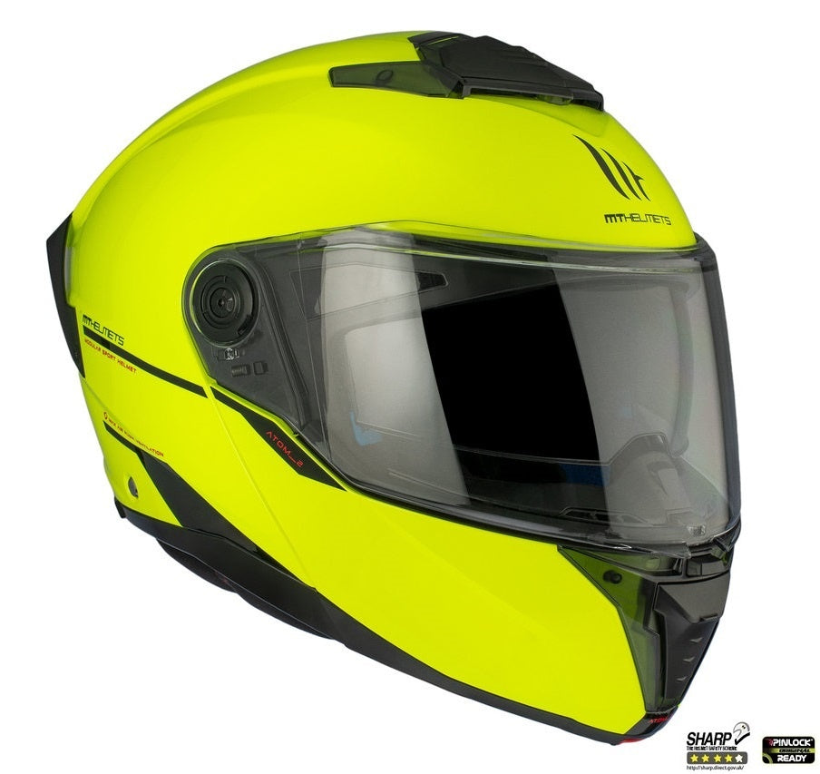 Casca modulabila MT Atom 2 SV A3 galben fluor lucios (ochelari soare integrati) Pinlock Ready - tip viziera: MT-V-35