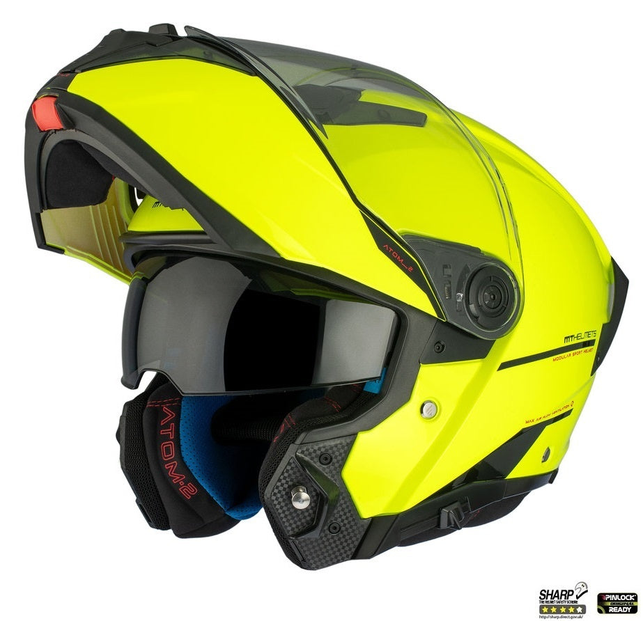 Casca modulabila MT Atom 2 SV A3 galben fluor lucios (ochelari soare integrati) Pinlock Ready - tip viziera: MT-V-35