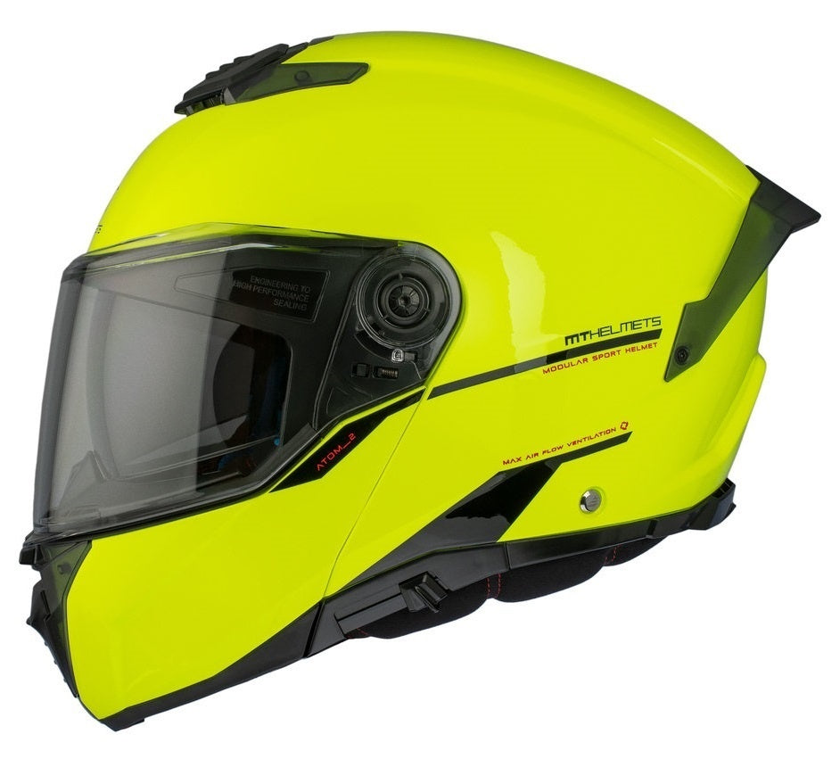 Casca modulabila MT Atom 2 SV A3 galben fluor lucios (ochelari soare integrati) Pinlock Ready - tip viziera: MT-V-35