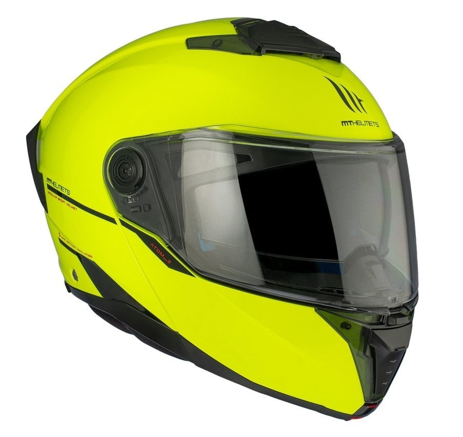Casca modulabila MT Atom 2 SV A3 galben fluor lucios (ochelari soare integrati) Pinlock Ready - tip viziera: MT-V-35