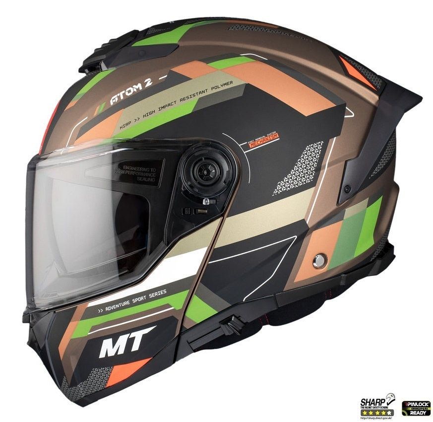 Casca modulabila MT Atom 2 SV Bast A6 military (maro/verde mat) (ochelari soare integrati) Pinlock Ready - tip viziera: MT-V-35