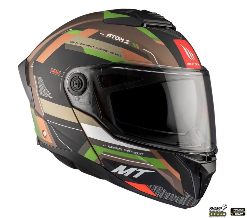 Casca modulabila MT Atom 2 SV Bast A6 military (maro/verde mat) (ochelari soare integrati) Pinlock Ready - tip viziera: MT-V-35