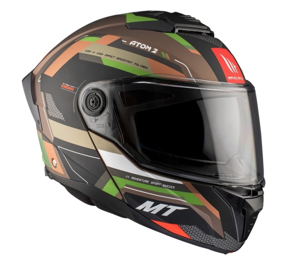 Casca modulabila MT Atom 2 SV Bast A6 military (maro/verde mat) (ochelari soare integrati) Pinlock Ready - tip viziera: MT-V-35