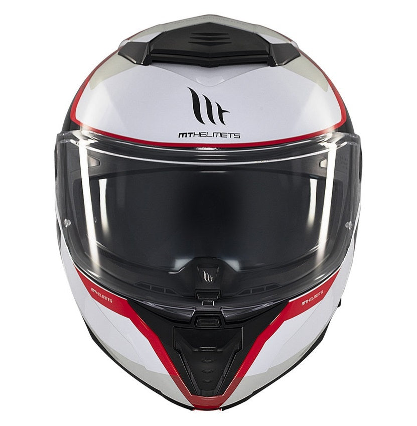 Casca modulabila MT Atom 2 SV Emalla B0 alb/rosu mat (ochelari soare integrati) Pinlock Ready - tip viziera: MT-V-35