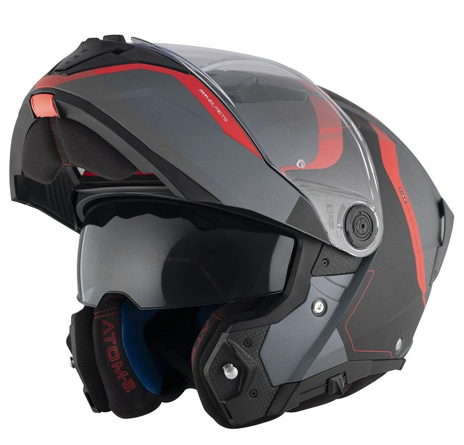 Casca modulabila MT Atom 2 SV Emalla B15 gri/rosu mat (ochelari soare integrati) Pinlock Ready - tip viziera: MT-V-35