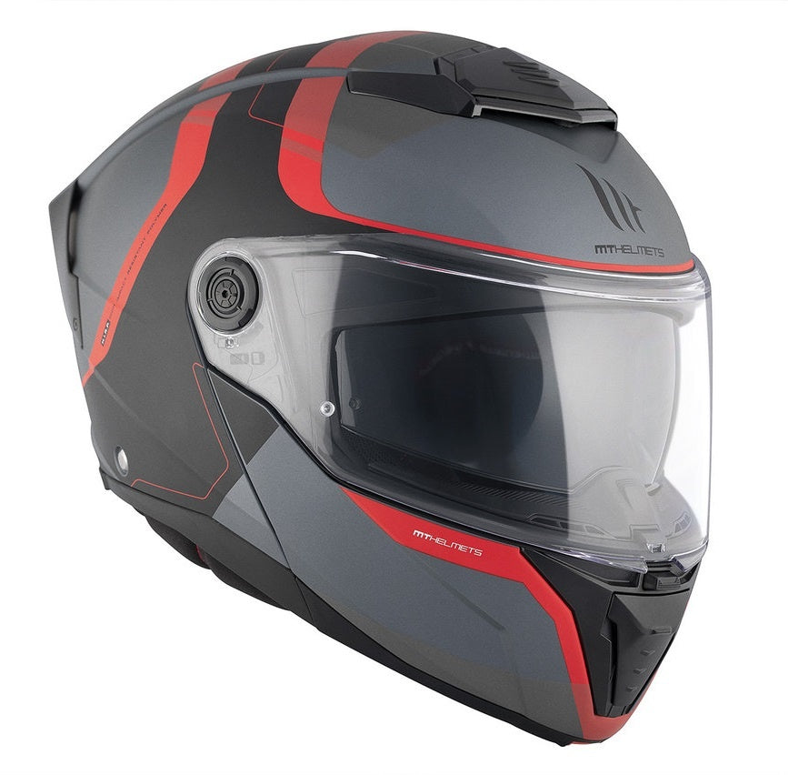 Casca modulabila MT Atom 2 SV Emalla B15 gri/rosu mat (ochelari soare integrati) Pinlock Ready - tip viziera: MT-V-35