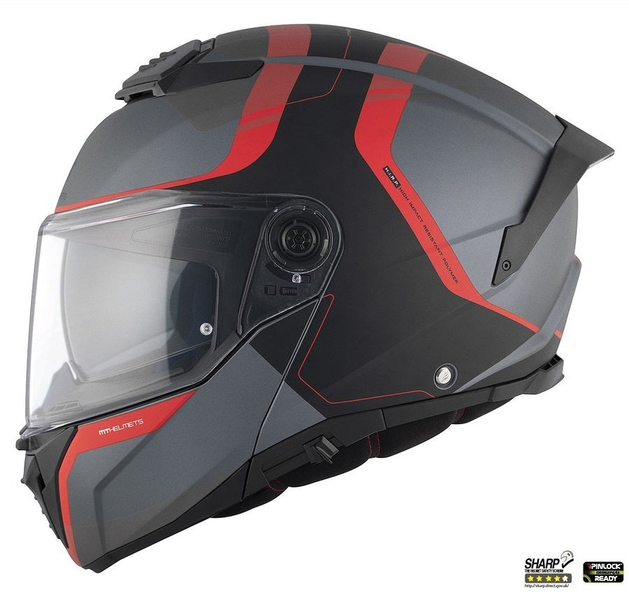 Casca modulabila MT Atom 2 SV Emalla B15 gri/rosu mat (ochelari soare integrati) Pinlock Ready - tip viziera: MT-V-35