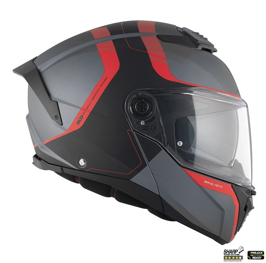 Casca modulabila MT Atom 2 SV Emalla B15 gri/rosu mat (ochelari soare integrati) Pinlock Ready - tip viziera: MT-V-35