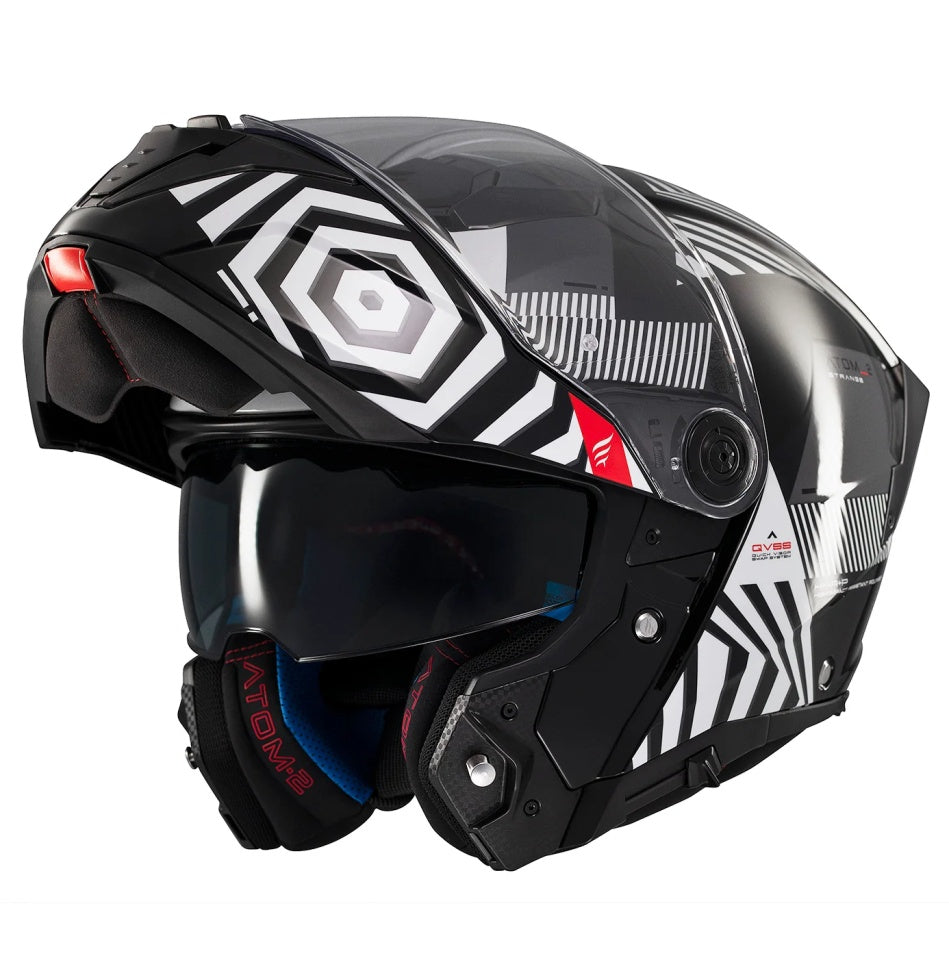 Casca modulabila MT Atom 2 SV Strange B2 negru/alb lucios (ochelari soare integrati) Pinlock Ready - tip viziera: MT-V-35