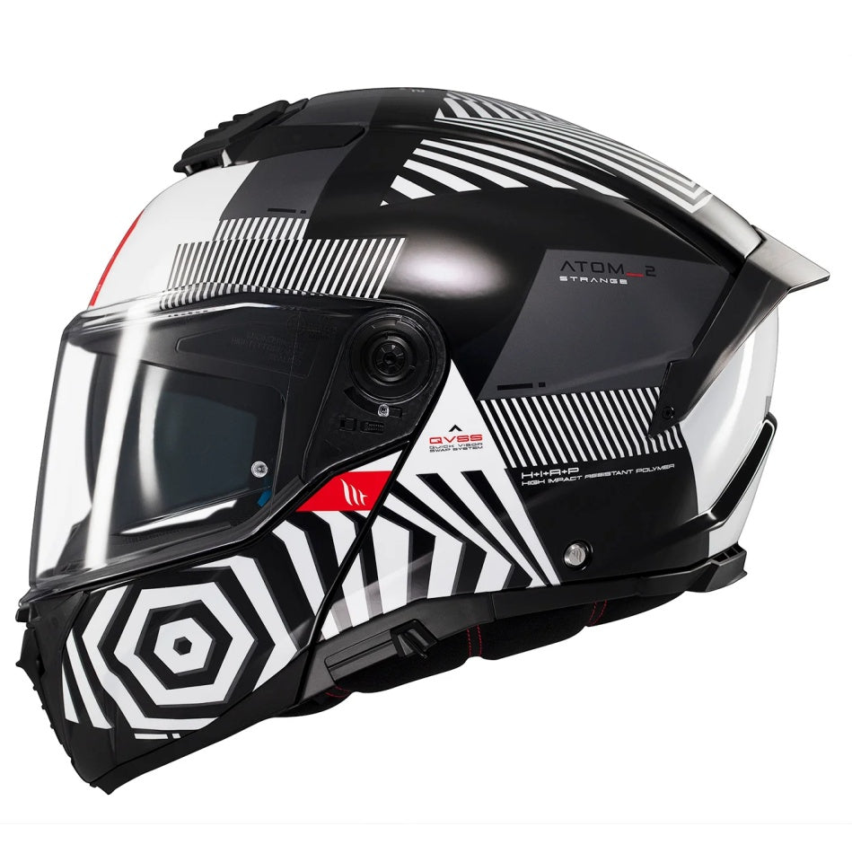 Casca modulabila MT Atom 2 SV Strange B2 negru/alb lucios (ochelari soare integrati) Pinlock Ready - tip viziera: MT-V-35