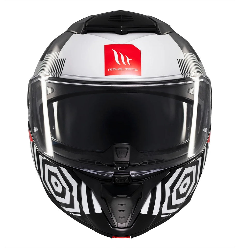 Casca modulabila MT Atom 2 SV Strange B2 negru/alb lucios (ochelari soare integrati) Pinlock Ready - tip viziera: MT-V-35