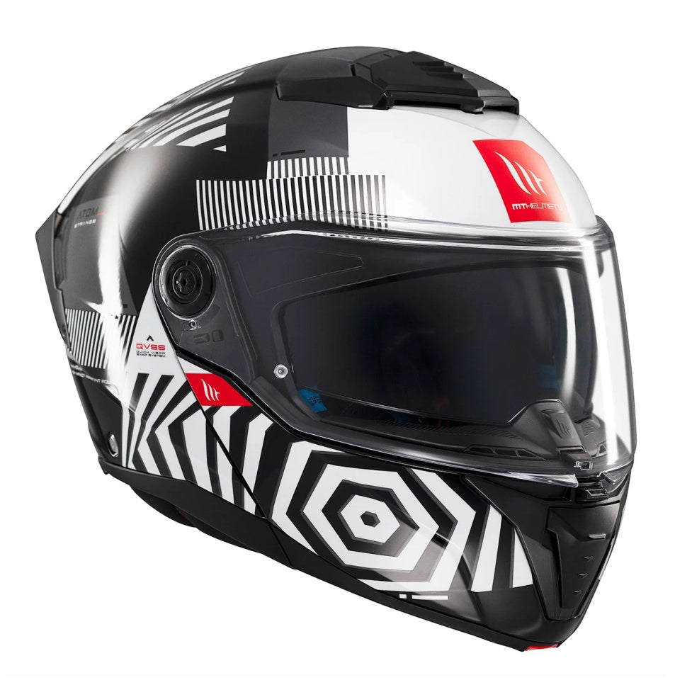 Casca modulabila MT Atom 2 SV Strange B2 negru/alb lucios (ochelari soare integrati) Pinlock Ready - tip viziera: MT-V-35