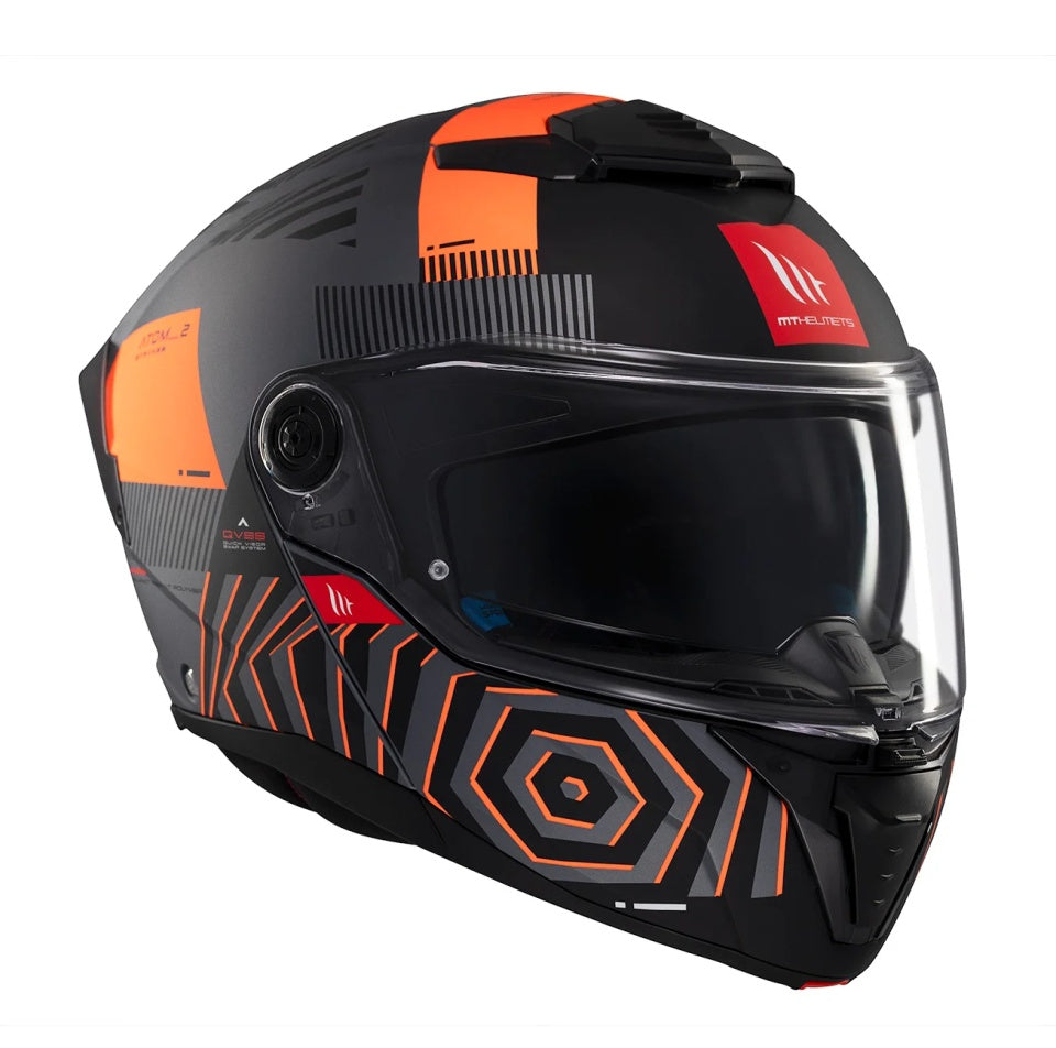Casca modulabila MT Atom 2 SV Strange C4 gri/portocaliu mat (ochelari soare integrati) Pinlock Ready - tip viziera: MT-V-35