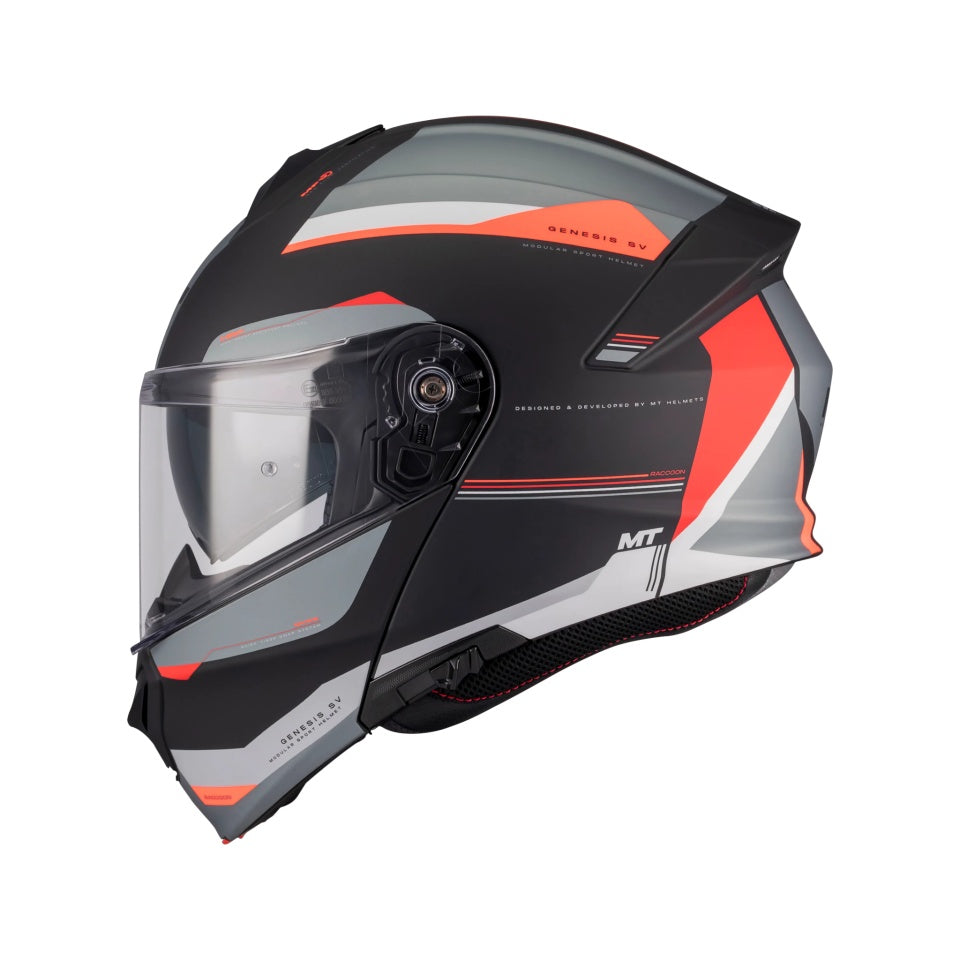 Casca modulabila MT Genesis SV Raccoon B5 rosu mat Pinlock ready - omologare noua ECE 22.06 - tip viziera: MT-V-25