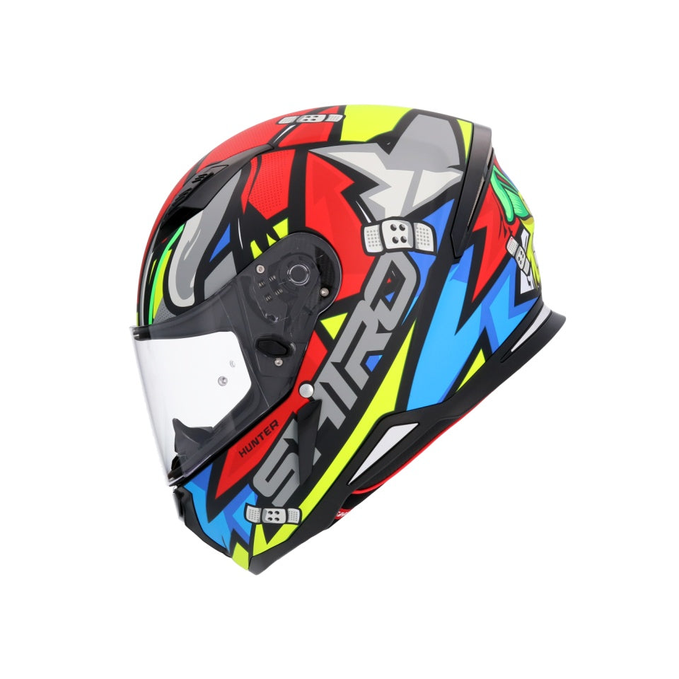 Casca moto integrala Shiro Hunter Racoon rosu albastru