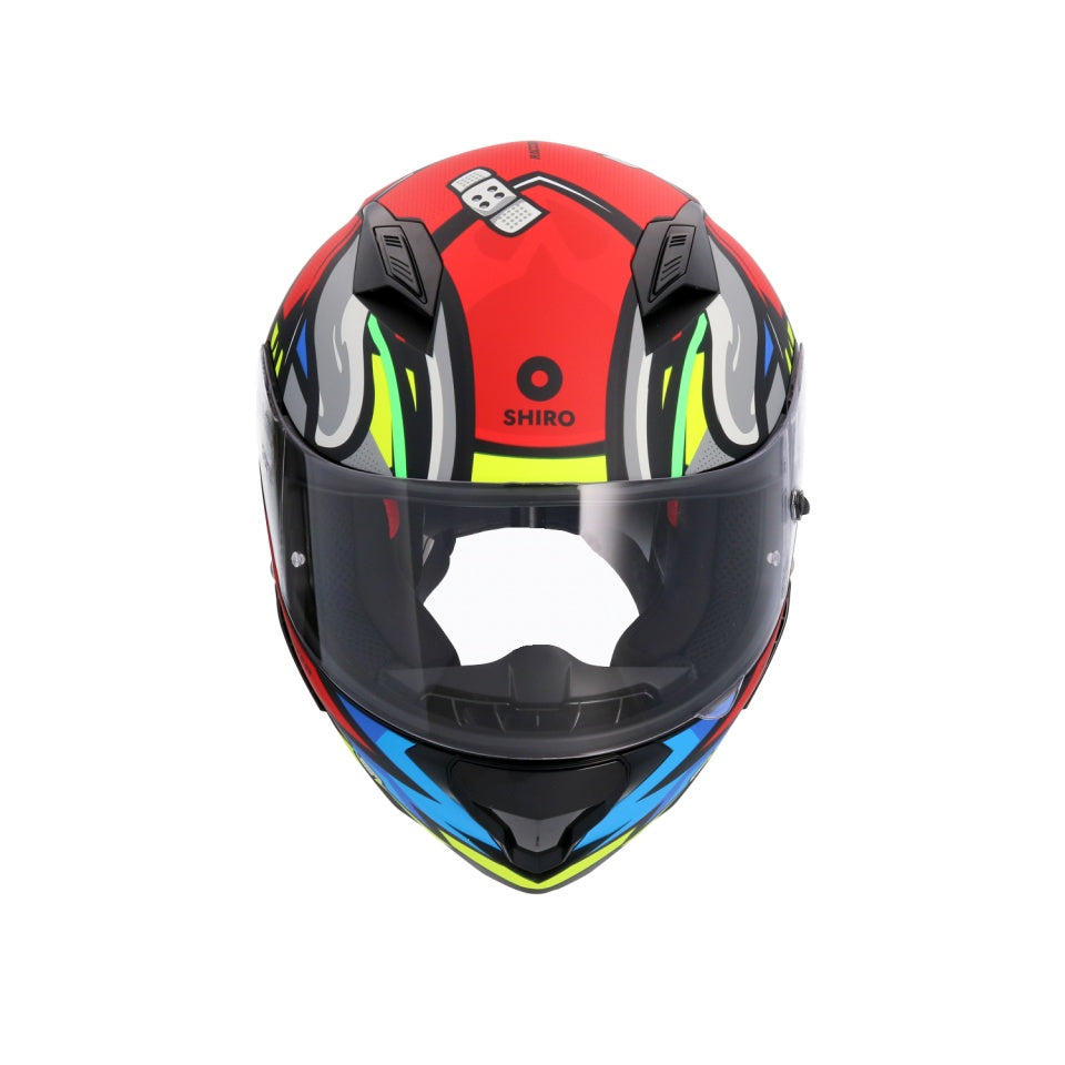 Casca moto integrala Shiro Hunter Racoon rosu albastru