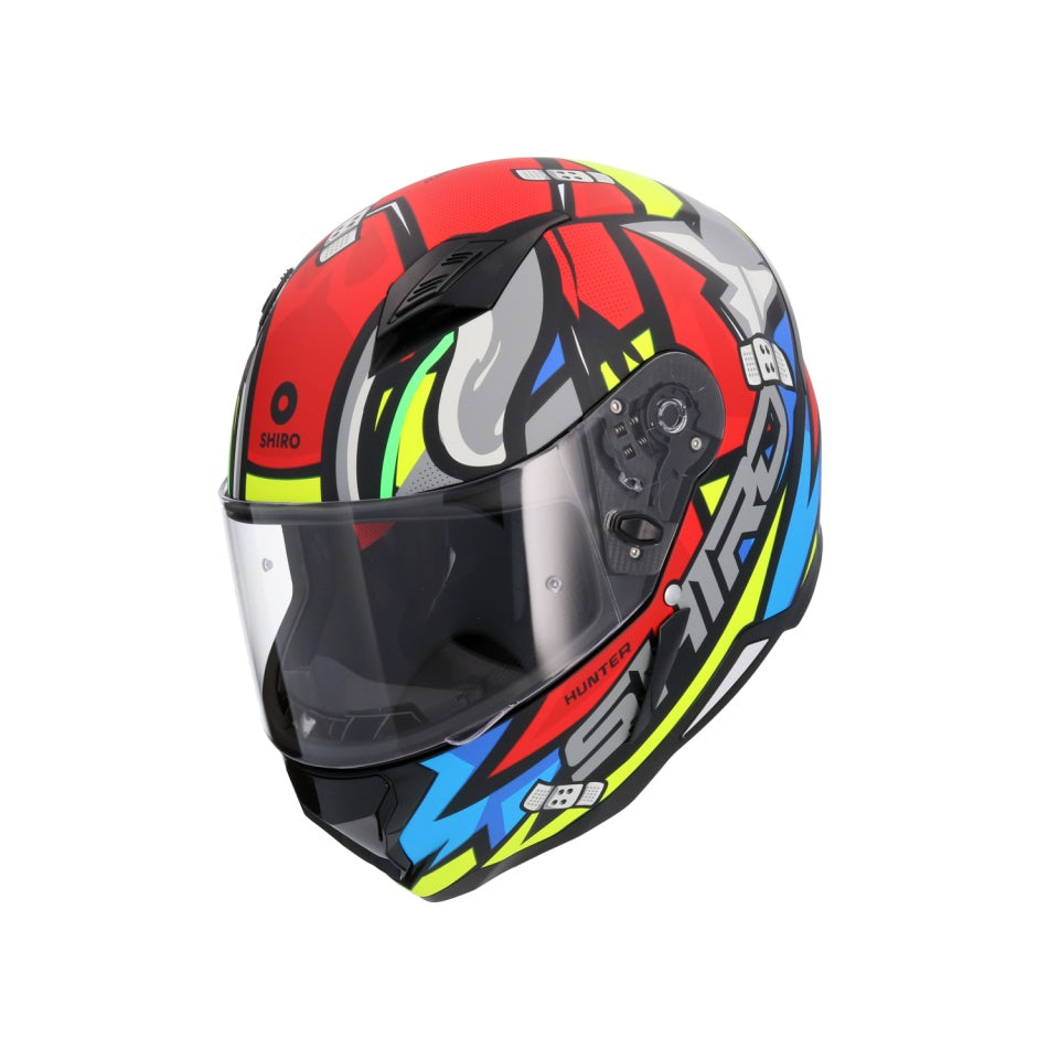 Casca moto integrala Shiro Hunter Racoon rosu albastru